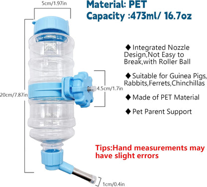 16.7oz Guinea Pig No Drip Water Bottle,Rabbit Hanging Leakproof Water Dispenser,Bunny Automatic Feeder,Ferret Cages Crate Accessories for Chinchilla Hedgehog Squirrel (Blue)