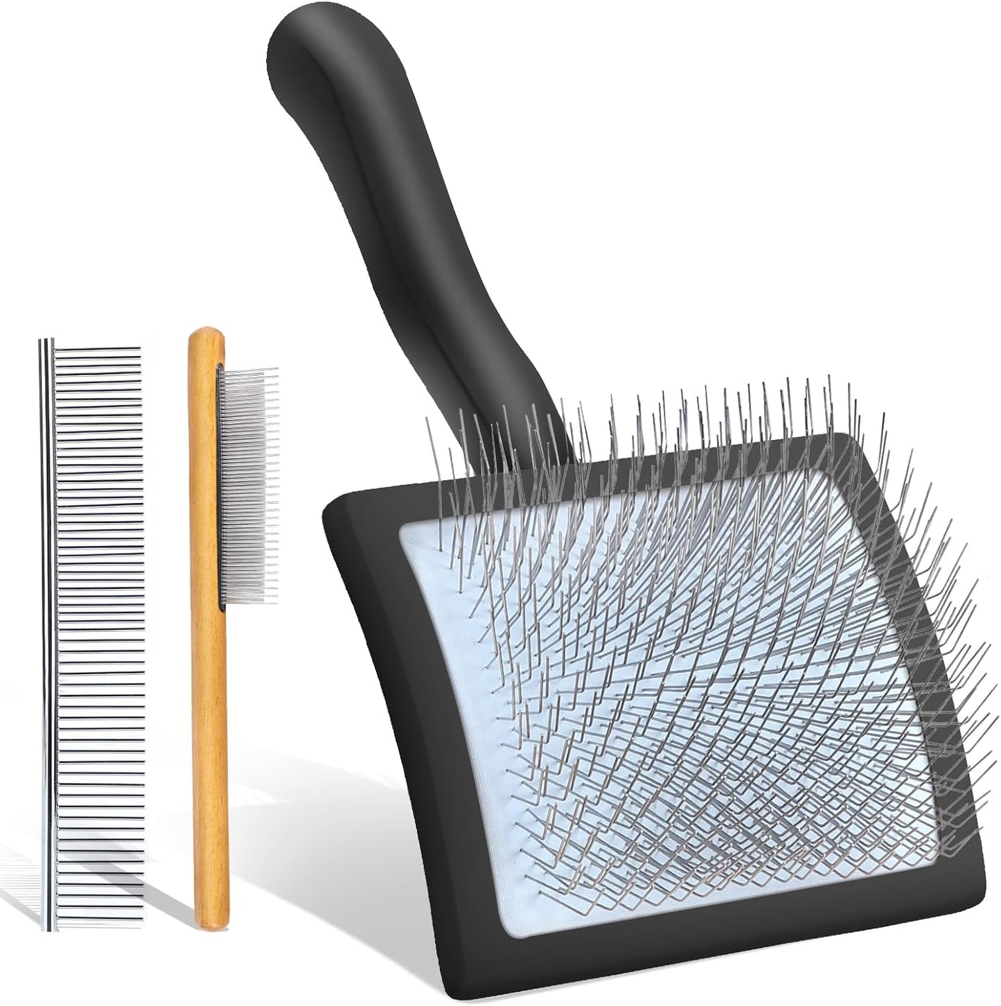 Dog Slicker Brush for Medium or Long Haired Dogs, Long Pin Slicker Brush for Removes Loose Hair, Tangles and Knots, Best Grooming Tools for Small Animals, Large, Free Pet Comb, Black