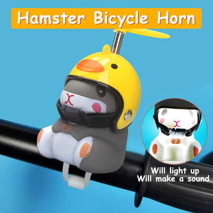 wonuu Duck Bike Bell with Light and Helmet Cute Hamster Bicycle Horn, Dashboard Decoration Hamster Toy Motorcycle Bike Bells Rubber Duck Car Dashboard Decorations (Chicken-Hamster)