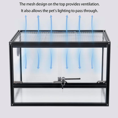 27 Gallon Bearded Dragon Tank, 24"x16"x16" Reptile Terrarium, Small Reptile Enclosure with Aluminum Frame, Mesh Top, Sliding Lock Doors