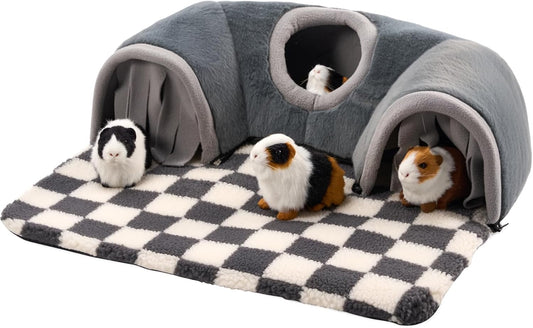 Avont Guinea Pig Hideout Tunnel, Large Hideaway Play Tube Toys Mat for Small Animal Dwarf Rabbits Chinchillas Hamsters Hedgehogs Ferrets Bearded Dragons and Rats -Grey