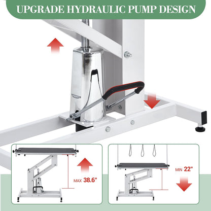 43.3" Hydraulic Grooming Table for Dogs-350LBS Electric Dog Grooming Table,22''-39'' Adjustable Height with Arm & Noose