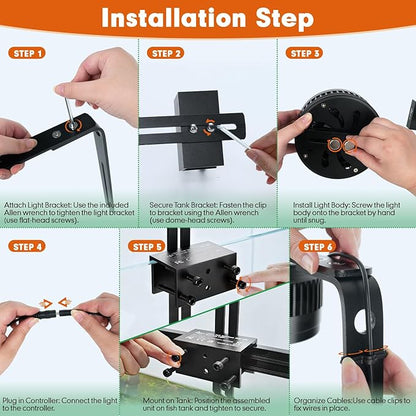 AQQA Aquarium Clip-On Stream Light with Controller, LED Fish Tank Light with 3 Modes (White/RGB/Full Spectrum), Timer & 6 Brightness Levels, Adjustable Clamp for Freshwater Plants Fish Tanks 80W