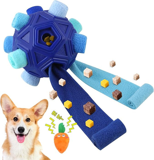 Dog Snuffle Ball-Interactive Puzzle Dog Toys Encourage Natural Foraging Skills Slow Feeder for Training and Stress Relief, Cloth Strip Hiding Food Chew Toys for Any Size Dogs