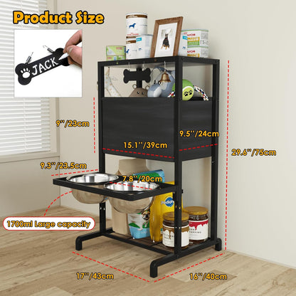 Elevated Dog Bowls, Height Adjustable Raised Dog Bowl Stand (3.5'' to 11''), Multifunctional Lifted Bowl Holder with Pet Food Organizer for Large Medium Small Dogs, Black