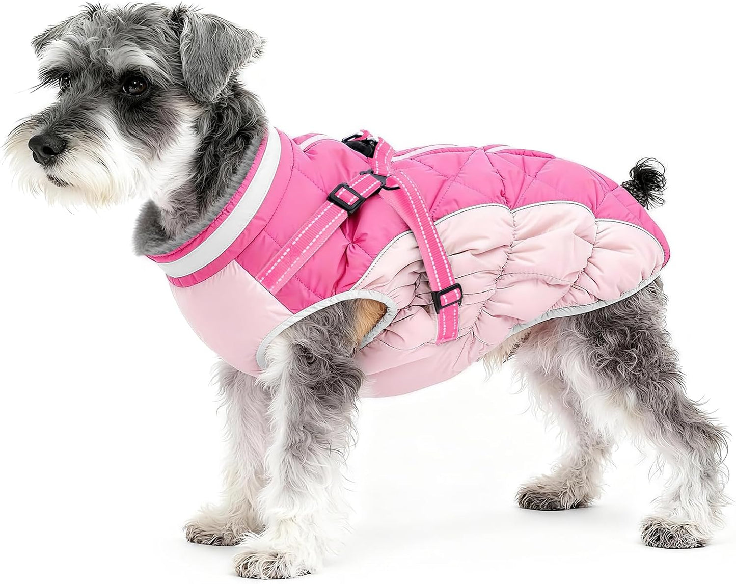 Dog Winter Coat with Harness, Dog Jacket, Pet Clothes with Zipper on Back, Waterproof Windproof Warm Vest, Reflective Cold Weather Coats, for Small Medium Large Dogs, Thick, Pink,XS