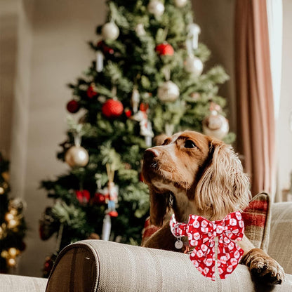 DOGWONG Christmas Dog Collar with Sailor Bow, Red Santa Claus Dog Collar Soft Durable Adjustable Cotton Puppy Collar for Small Medium Large Dog