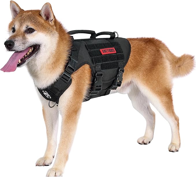OneTigris Large Tactical Dog Harness, No Pulling Adjustable Dog Vest Harness, Heavy Duty Dog Harness with Handle, Large Hook and Loop Panels for Patch(Black,S)