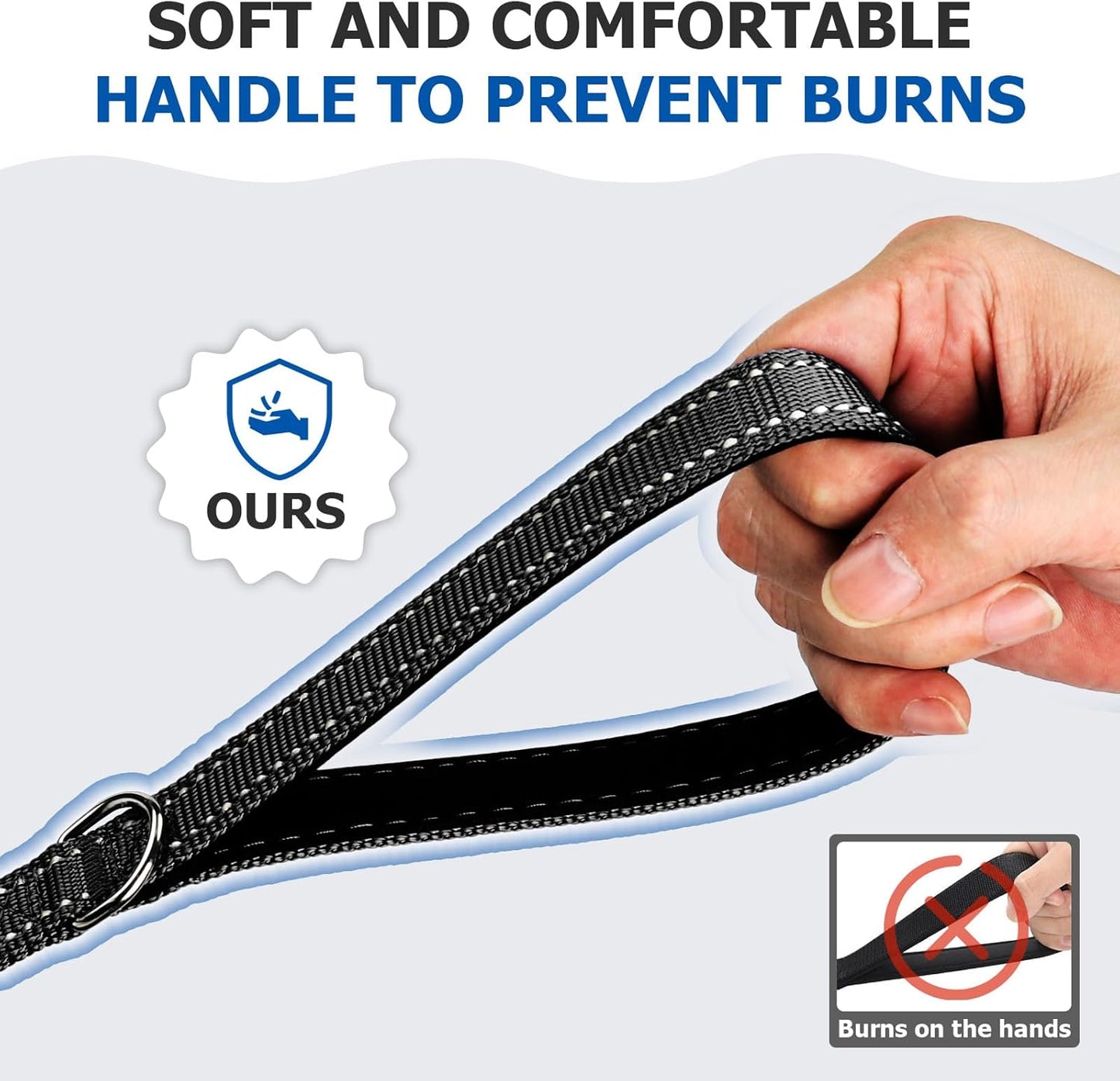 Reflective Dog Leash–10FT/16FT/30FT/50FT/100FT Durable Nylon Training Leash with Heavy-Duty Metal Clasp, High Visibility for Night Walking, Perfect for Small, Large Dogs (Black, 50FT)