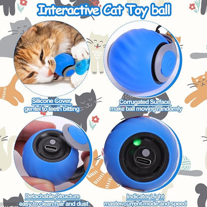 2PCS Interactive Cat Ball Toy, Self Rolling Ball with Cover Anti-Scratch for Bored Indoor Cat Chasing, Obstacle Avoidance Smart Cat Toys for Enrichment, Motion Activated Toys to Keep Them Busy