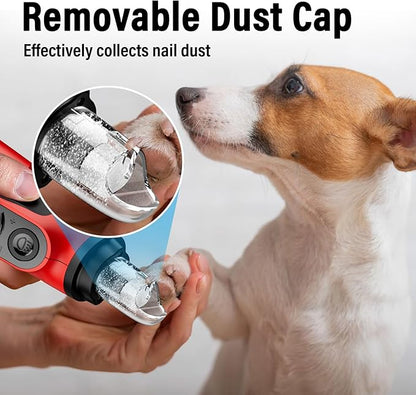 Casfuy Smart 6-Speed Dog Nail Grinder - 50% More Power Pet Nail Grinder with 2 LED Lights Quiet Rechargeable Electric Dog Nail Trimmers File Toenail Grinder for Large Medium Small Dogs & Cats (Red)