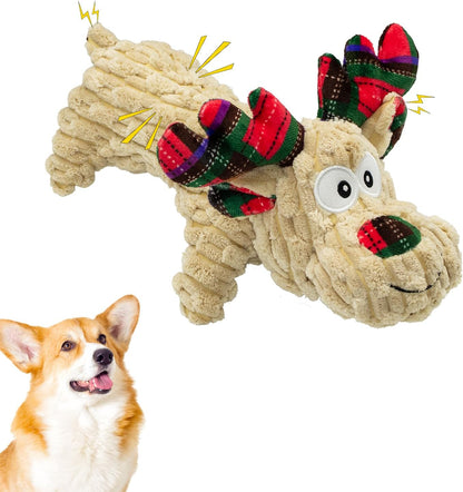 Dog Toys Squeaky Interactive Puppy Teething Chew Toy Stuffed PP Cotton Crinkle Sound Paper Tail,Deer Shape for Large Medium Small Breeds Indoor Outdoor Play