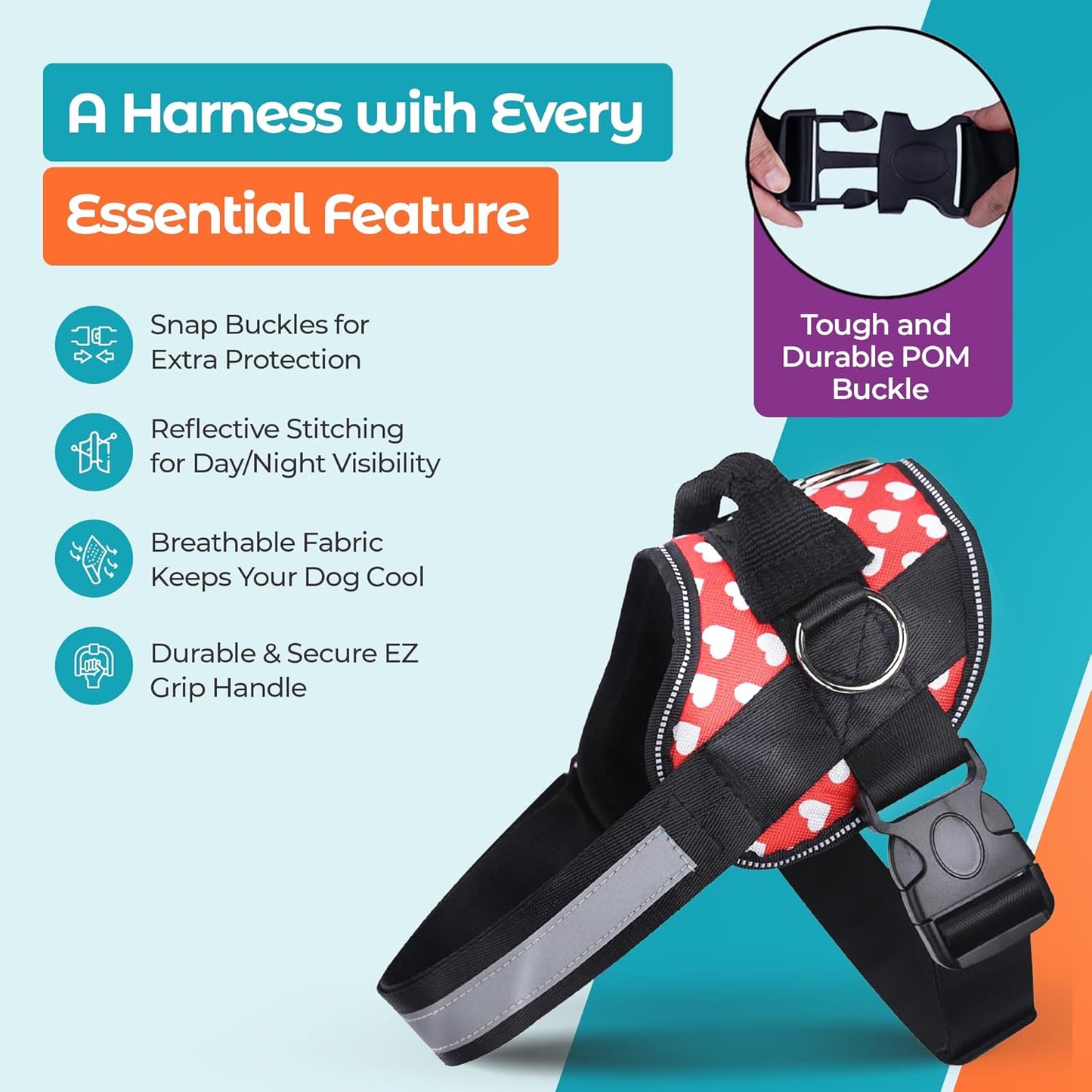 Joyride Basic Essential Dog Harness 1.0 - Small, Medium, Large Dogs, No-Pull Pet Vest with 3 Side Rings for Leash Placement, Adjustable for Training (Red Hearts, 2XL)