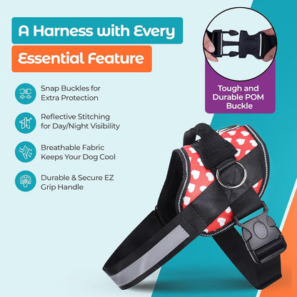 Joyride Basic Essential Dog Harness 1.0 - Small, Medium, Large Dogs, No-Pull Pet Vest with 3 Side Rings for Leash Placement, Adjustable for Training (Red Hearts, 2XL)
