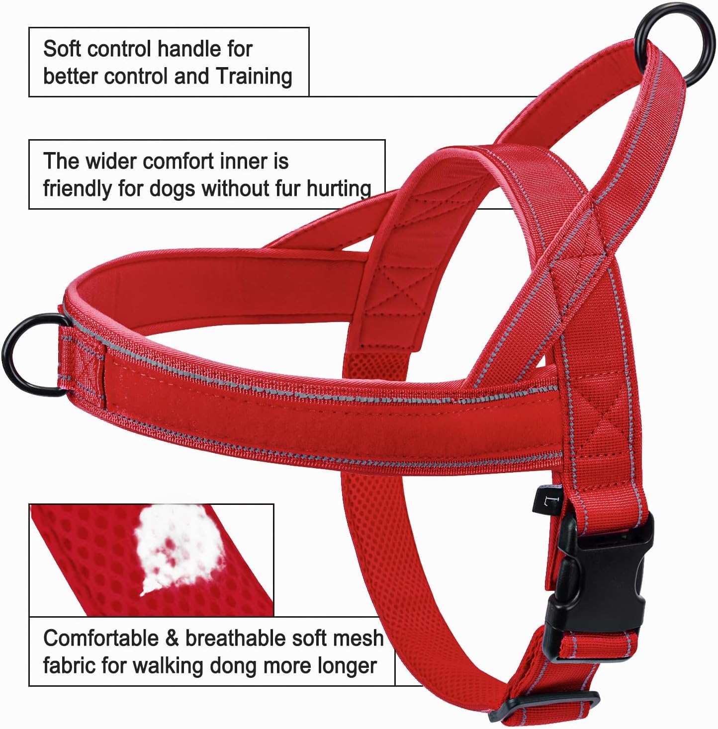 Red No Pull Dog Harness for Small Medium Large Sized Dog, Reflective Escape Proof Adjustable Dog Harnesses with 2 Patch, L
