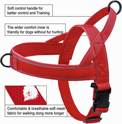 Red No Pull Dog Harness for Small Medium Large Sized Dog, Reflective Escape Proof Adjustable Dog Harnesses with 2 Patch, S