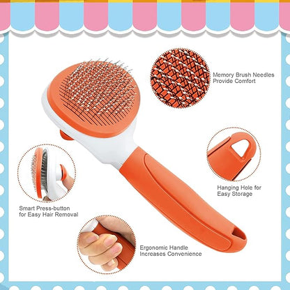 Cat Brushes for Indoor Cats, Dog Brush for Shedding with Metal Cat Comb, Self Cleaning Pet Hair Brush with Release Button for Grooming Kitten(Orange)