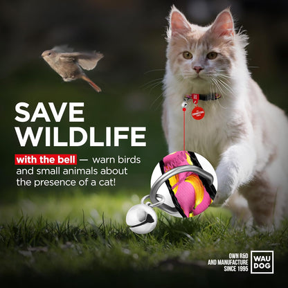 WAUDOG Nylon Cat Collar with Removable Bell and QR ID Tag for Small, Medium and Large Breeds Adjustable Long Lasting Durable Kitten Collars Boy & Girl