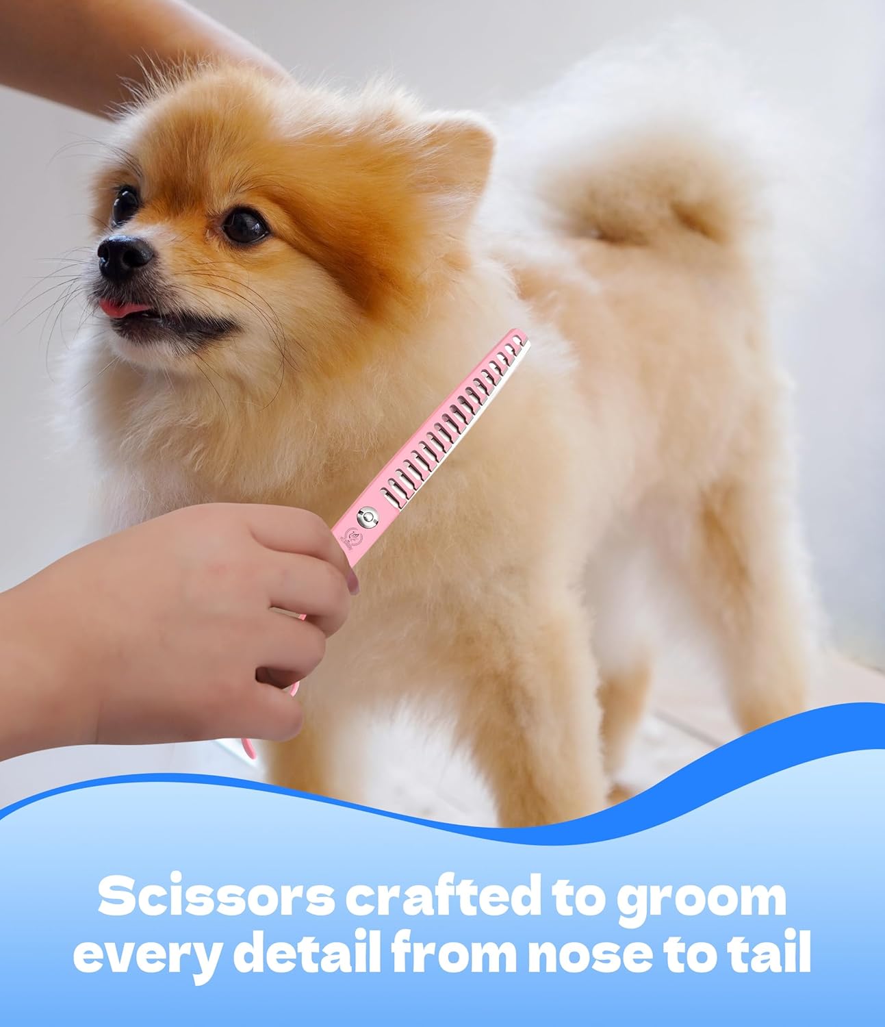 Fenice Peak 7" Professional Dog Grooming Scissors Set, Japanese 440C Stainless Steel Straight Thinning Curved Chunker Shears for Pet Grooming, Trimming Face, Paws, Pink