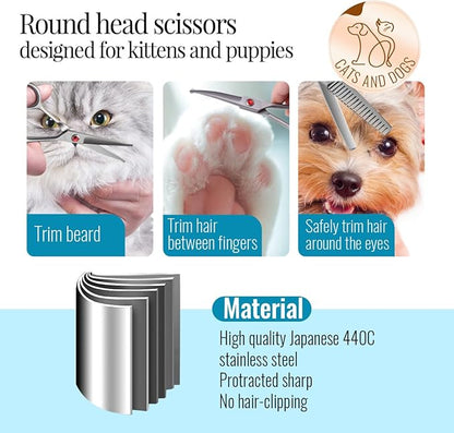 4.5" Dog Grooming Scissors - 3 Pcs Curved & Straight Thinning Shears for Small Dogs & Cats - Japan 440C Stainless Steel