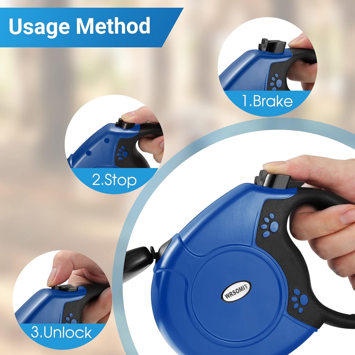 Retractable Dog Leash, 26 Ft Heavy Duty Pet Walking Leash for Small Medium Large Dogs up to 99lbs, Anti-Slip Handle, 360 ° No Tangle, Nylon Tape, One-Handed Brake (Blue)