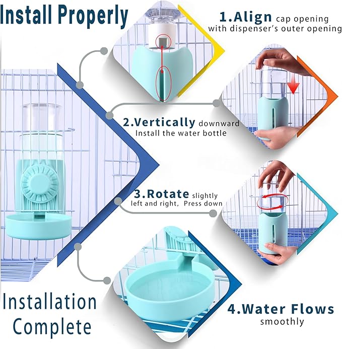 Automatic Bird Water Dispenser, No Mess Bird Feeder for Cage,Parakeet Cage Accessories Feeder and Waterer for Parrots Cockatiel Canary Budgies Finches (Cage Feeding Door Size Over 3.15 * 3.15 inch)