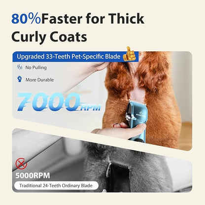 Dog Grooming Kit, Dog Clippers for Grooming for Thick Curly Coats, Professional Pet Hair Shaver Paw Trimmer Cordless Rechargeable Low Noise for Dogs Cats Animals Face Ear