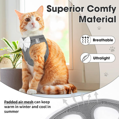 Cat Vest Harness and Leash Set for Walking Escape Proof, Adjustable Kitten Harness Breathable Mesh with Reflective Strips Harness for Kitty Puppy Bunny (Grey,S)