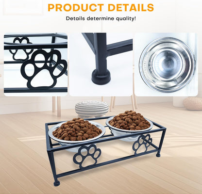 Elevated Dog & Cat Bowls with Stand – Raised Pet Feeder for Small Dogs & Cats, Stainless Steel Dog Food Bowls Elevated, Cat Food Bowl Stand, Elevated Cat Feeding Station (Black)