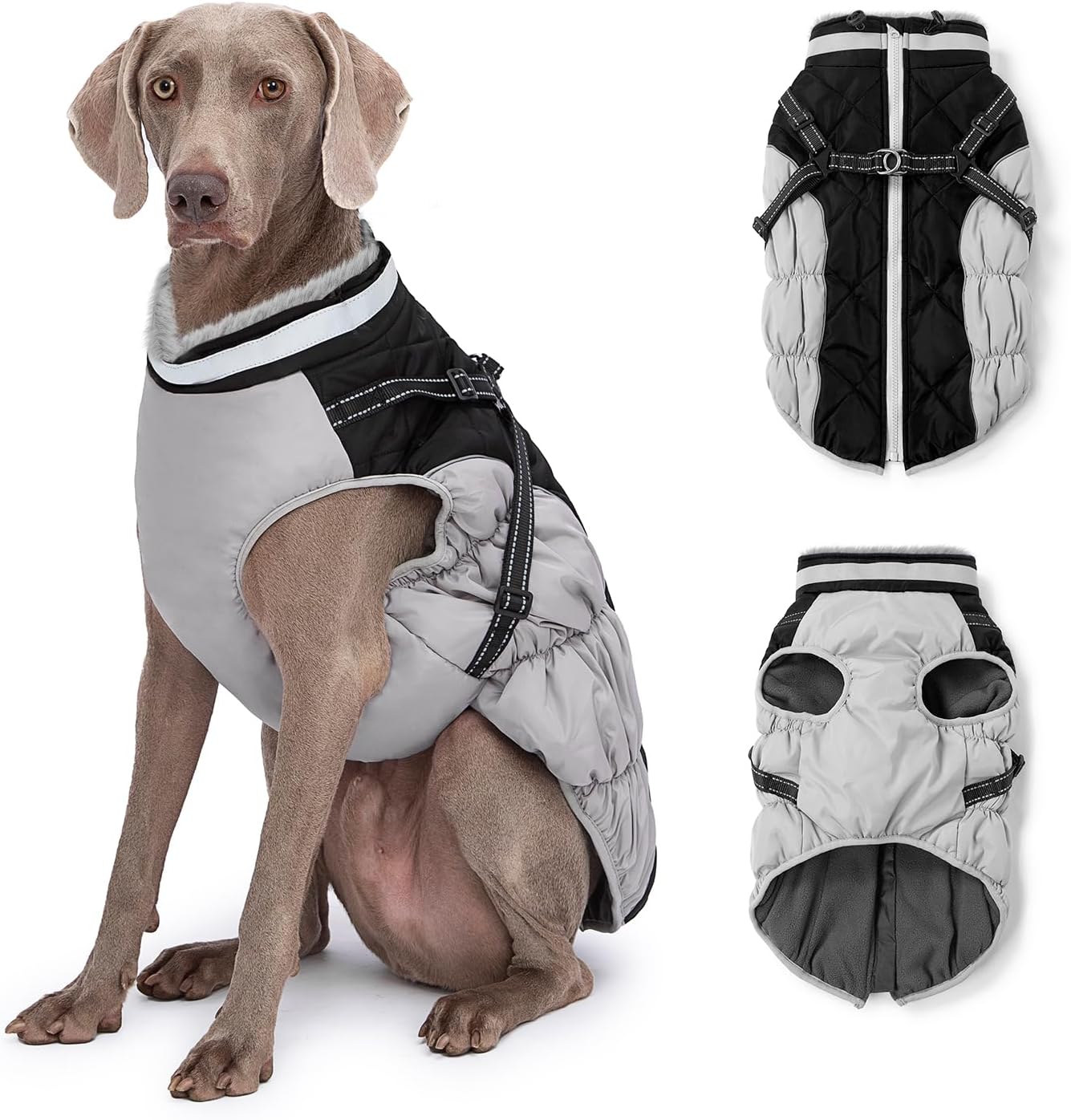 Dog Winter Coat with Harness, Dog Jacket, Pet Clothes with Zipper on Back, Waterproof Windproof Warm Vest, Reflective Cold Weather Coats, for Small Medium Large Dogs, Thick, Black, XL