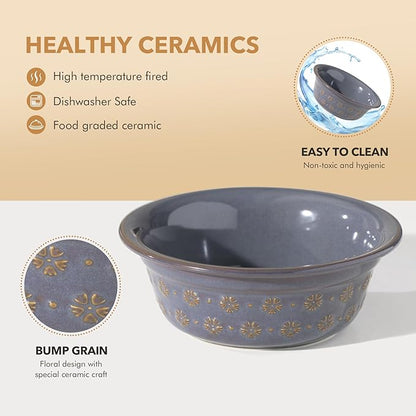 6.3inch Ceramic Adjustable Raised Double Bowls Set with Stand, 3 Heights Elevated, 2 Placement Options,Food and Water Bowls for Adult Cat Small and Medium Dog(Reactived Glaze -Grey)