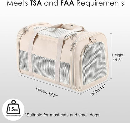 Fashion Leather Dog Carrier, Airline Approved Cat Carrier Soft Sided Pet Bag Carrier Purse for Puppy Kitten Small Animals White