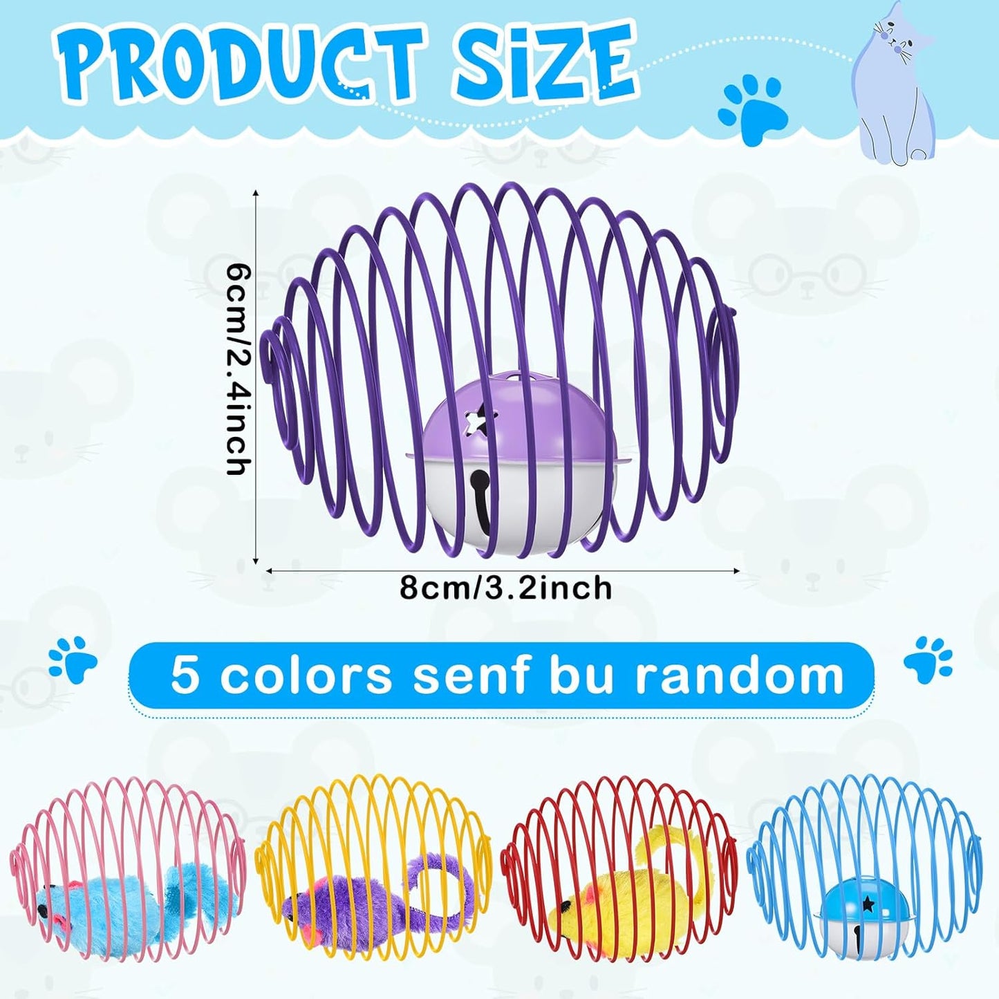 Jecery 5 Pcs Halloween Cat Spring Balls Toys Stretchable Rolling Balls Colorful Playful Coils Interactive Spring Action Toy Caged Rats for Kitten Cat Pet Supplies(Mouse and Bell,Multicolor,5 Pcs)