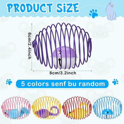 Jecery 5 Pcs Halloween Cat Spring Balls Toys Stretchable Rolling Balls Colorful Playful Coils Interactive Spring Action Toy Caged Rats for Kitten Cat Pet Supplies(Mouse and Bell,Multicolor,5 Pcs)