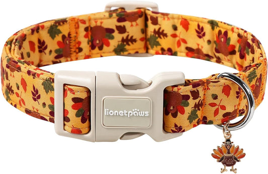 Lionet Paws Thanksgivng Day Dog Collar- Cute Yellow Turkey Dog Collars with Plastic Buckle and Turkey Pendant, Light Adjustable Dog Collars for Small Dogs