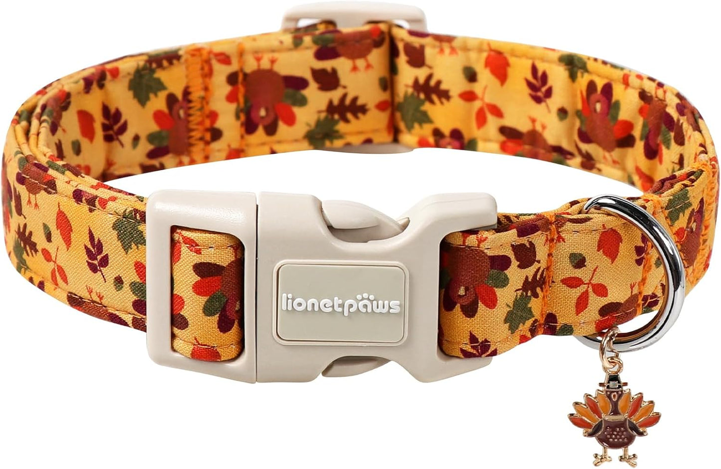 Lionet Paws Thanksgivng Day Dog Collar- Cute Yellow Turkey Dog Collars with Plastic Buckle and Turkey Pendant, Light Adjustable Dog Collars for Small Medium Dogs