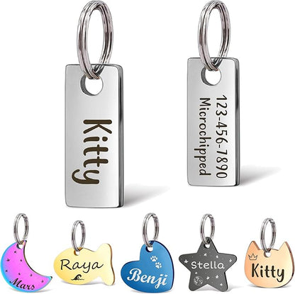 Anavia Small Size Dog Cat ID Tags, Small/XS Personalized Color Plated Stainless Steel Puppy Kitten Name Tags, Customized Engraved Nameplate Pet Collar Tag (Silver, XS-Rectangle)