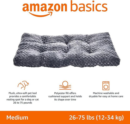 Amazon Basics Cat and Dog Bed and Crate Pad, Machine Washable, Indoor, 35 x 23 x 3 inches, Gray