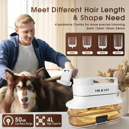 Dog Grooming Kit, Dog Hair Vacuum with Nail Clipper and 4L Dust Cup, 6 Pet Grooming Tools, Silent Pet Vacuum for Cats, Dogs and Other Animals