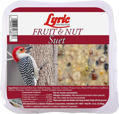 Lyric Fruit & Nut Wild Bird Seed Suet Cakes for Wild Birds, 12 oz. (12 Pack)