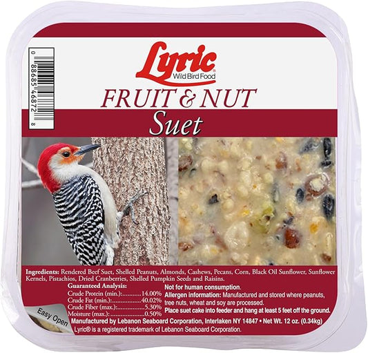 Lyric Fruit & Nut Wild Bird Seed Suet Cakes for Wild Birds, 12 oz. (12 Pack)