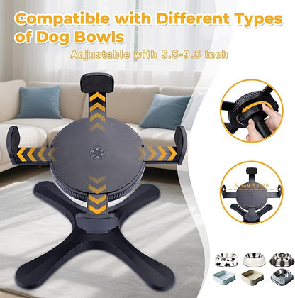 Elevated Slow Feeder Dog Bowl Adjustable Stand,Tilted ABS Base,Fits 5.5-9.5" Bowls, Anti-Spill & Non-Slip, Heavy Duty for Med/Large Dogs(with Round Bowls)