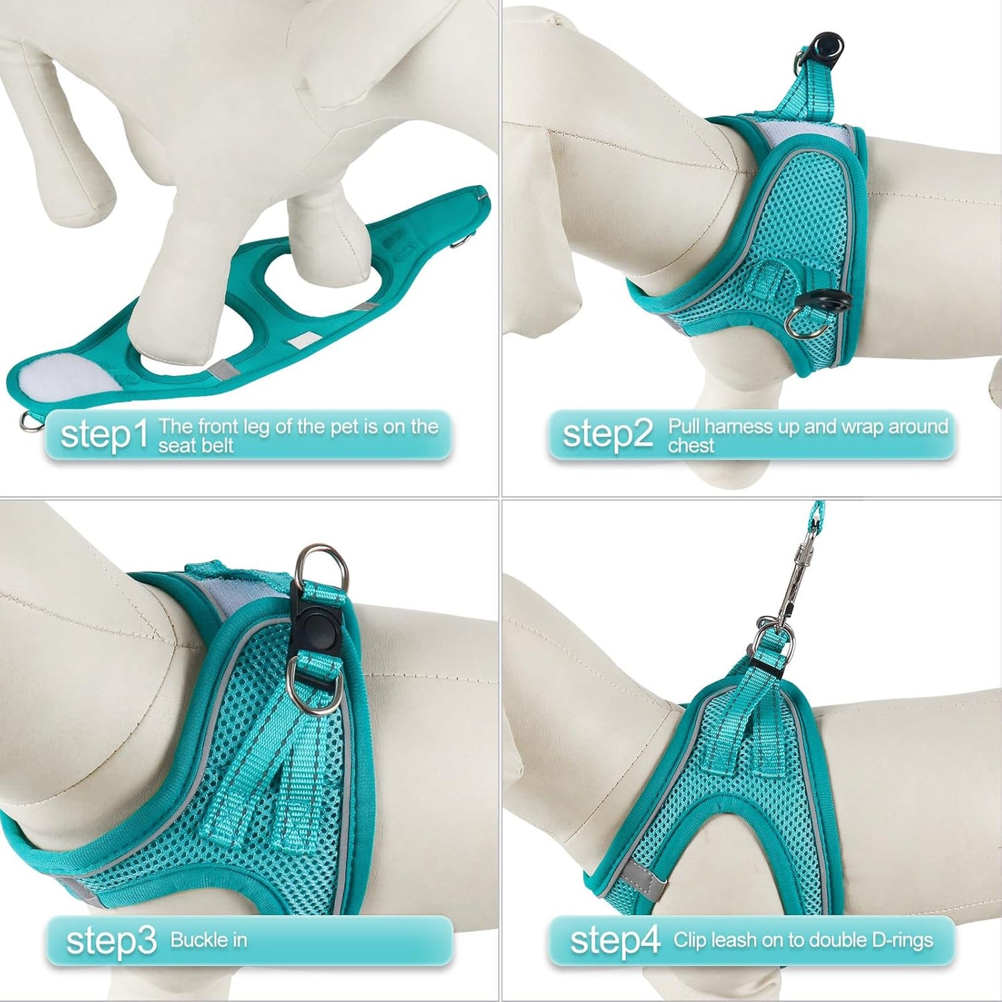 YIMEIS Dog Harness and Leash Set, No Pull Soft Mesh Pet Harness, Reflective Adjustable Puppy Vest for Small Medium Large Dogs, Cats (Turquoise, X-Small (Pack of 1)