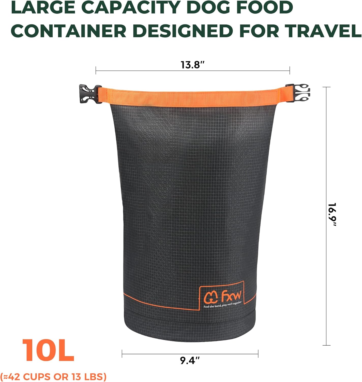 FXW Dog Food Travel Bag，Large Capacity for Travel Kibble Storage Perfect for RV Road Trips, Camping, Longterm Dog Boarding Gear Accessories Gray, 42 Cups