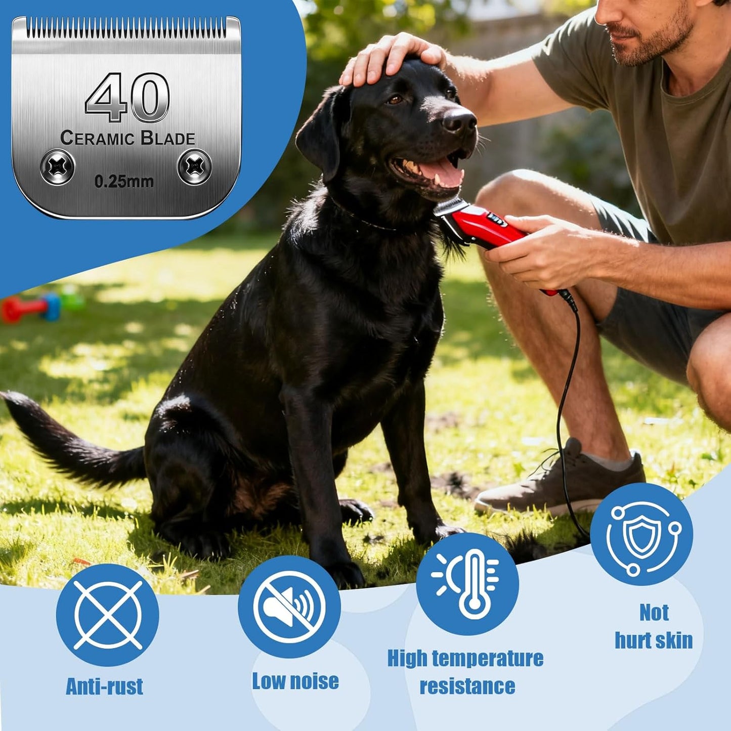 Dog Grooming Replacement Blades Compatible with Andis Dog Clipper, Dog Clipper Blades Compatible with Oster A5,Wahl KM-10 Series Dog Clipper,#40 Blades (0.25mm)