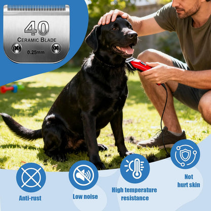 Dog Grooming Replacement Blades Compatible with Andis Dog Clipper, Dog Clipper Blades Compatible with Oster A5,Wahl KM-10 Series Dog Clipper,#40 Blades (0.25mm)