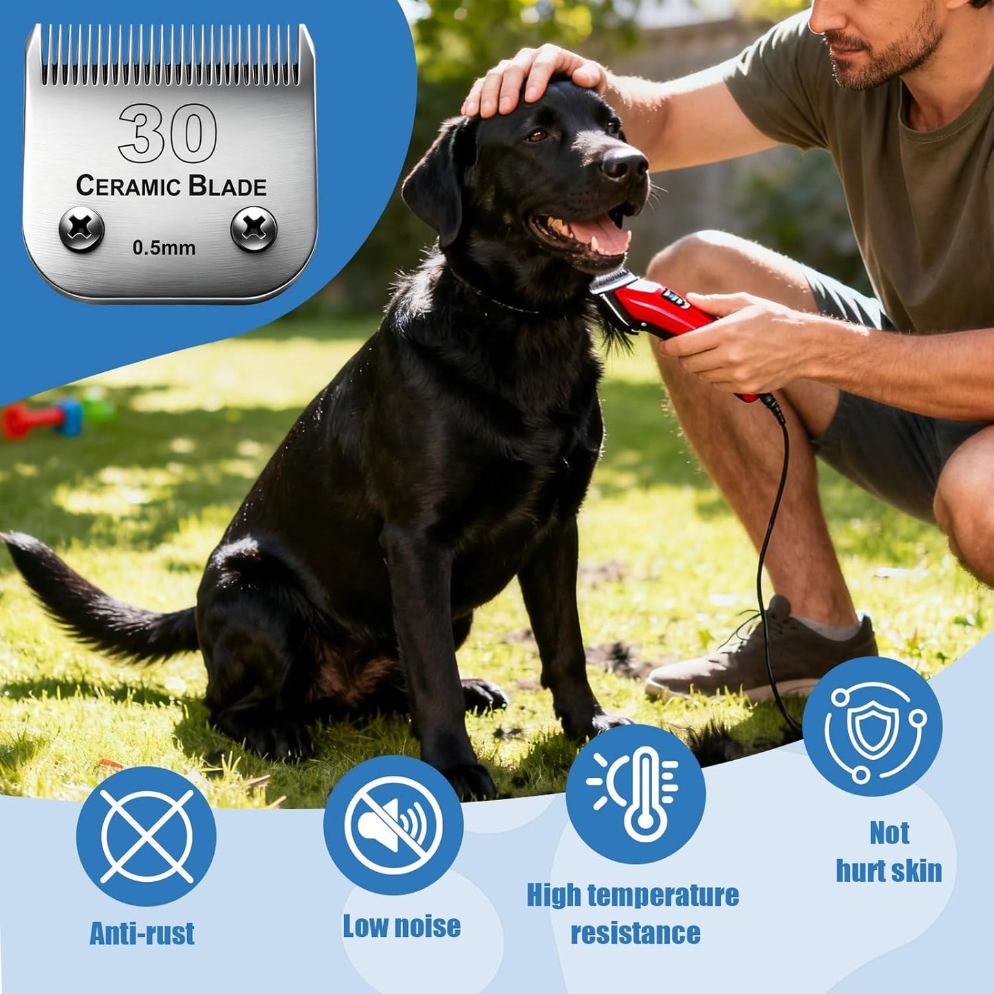 Dog Grooming Replacement Blades Compatible with Andis Dog Clipper, Dog Clipper Blades Compatible with Oster A5,Wahl KM-10 Series Dog Clipper,#30 Blades (0.5mm)