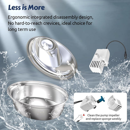 ORSDA Cat Water Fountain, 2L Stainless Steel Pet Water Fountain, Automatic Drinking Fountain Dog Water Dispenser with 12 Replacement Filters for Cats, Small Dogs