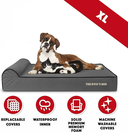 The Dog’s Bed Orthopedic Headrest Dog Bed XL Grey/Black, Memory Foam, Pain Relief for Arthritis, Hip & Elbow Dysplasia, Post Surgery, Lameness, Waterproof Washable Cover