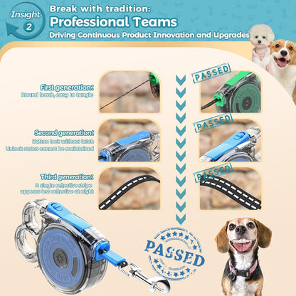 10ft Retractable Dog Leash for Small Dogs, Puppies, and Cats, 360° Tangle-Free, One-Handed Brake, Applicable to Pets of Small Size